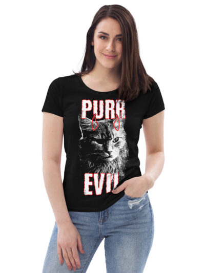 ZERO498 Purr Evil Cat Eco T-shirt Organisk Bomull