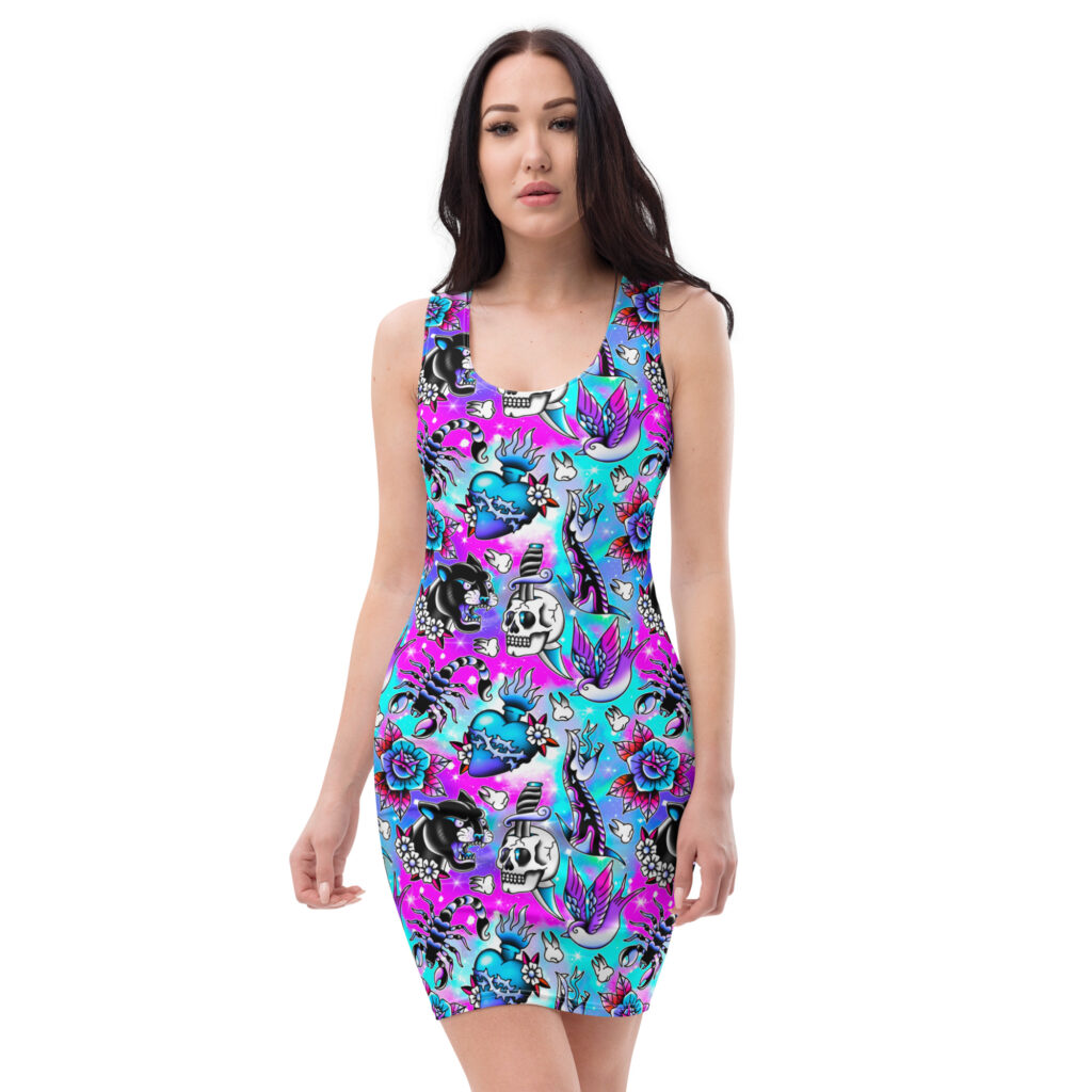 Tattoo Flash Pastel Bodycon Klänning - Bild 2