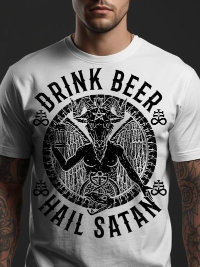 Drink Beer, Hail Satan T-shirt Vit