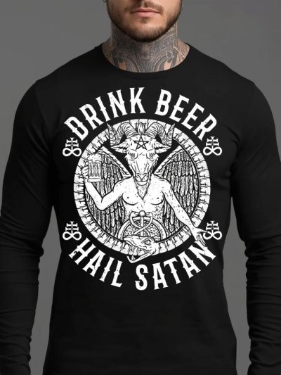 Drink Beer, Hail Satan Långärmad T-shirt