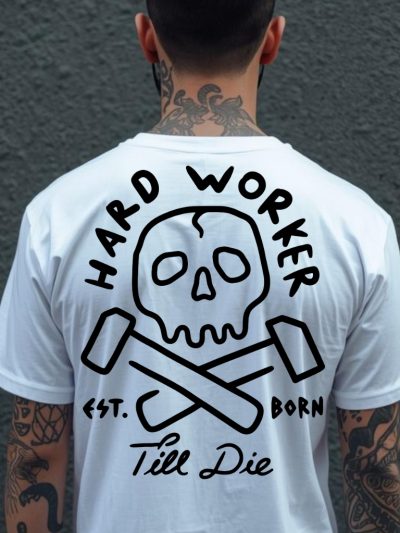 Hard Worker T-shirt Vit [Ryggtryck]