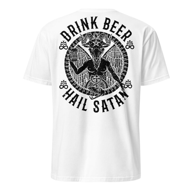 Drink Beer, Hail Satan T-shirt Vit [Ryggtryck]